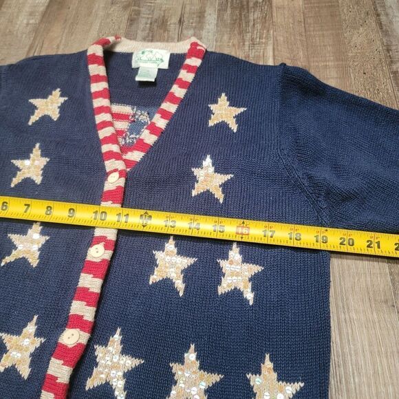 THE QUACKER FACTORY Cardigan M Red White Blue Sequins American Flag Patriotic - Picture 6 of 6